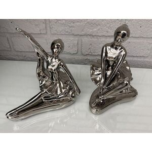 The Novogratz Set 2 Silver Porcelain Ballerina Dancer Sculpture